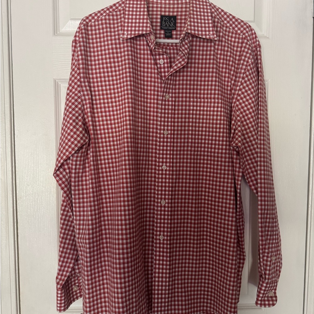 Jos. A. Bank Red Orange and White Checkered Men's Shirt